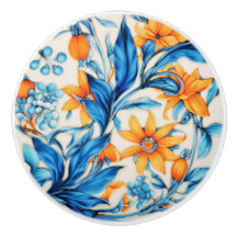 Padrão Floral - Laranja e Azul
