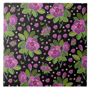 Padrão Floral Lilac Cor-de-rosa Verde Preto