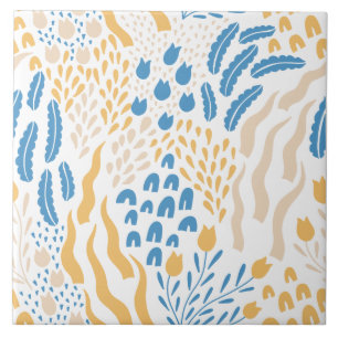 Padrão Floral Mediterrâneo Laranja Azul Rosa Fofo