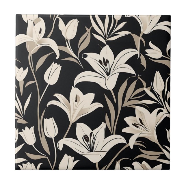 Padrão Floral Mínimo Preto e Branco (Frente)