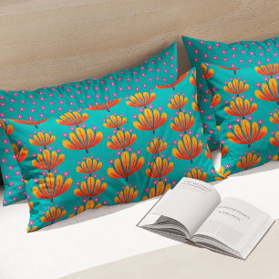 Padrão Floral Moderno em Turquesa e Laranja