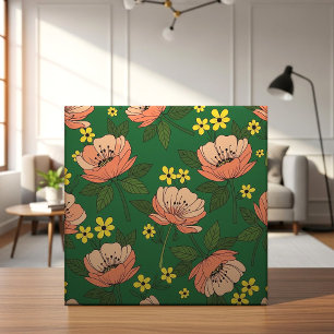 Padrão Floral Moderno em Verde Esmeralda e Pêssego