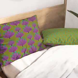 Padrão Floral Moderno em Verde Oliva e Roxo