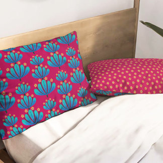 Padrão Floral Moderno em Vermelho Rubine e Azul