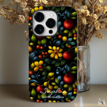 Padrão Floral Moderno Khokhloma com Cor Vibrante