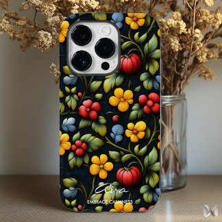 Padrão Floral Moderno Khokhloma em Cores Intensas