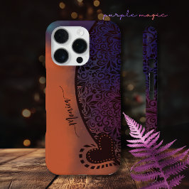 Padrão Floral Moderno Laranja Roxo Colorido