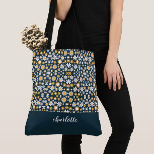 Padrão Floral Moderno Monograma Tote Bag