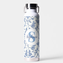 Padrão Floral Monograma Azul Toile Francês Nome
