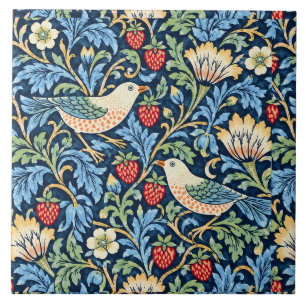 Padrão Floral, Morango e Pássaro Vintage