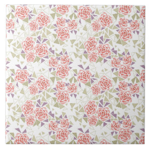 padrão floral mosaico bege oliva retrô 