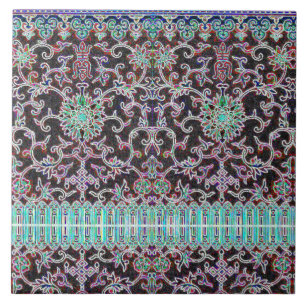 Padrão floral oriental antigo roxo azul-esverdeado