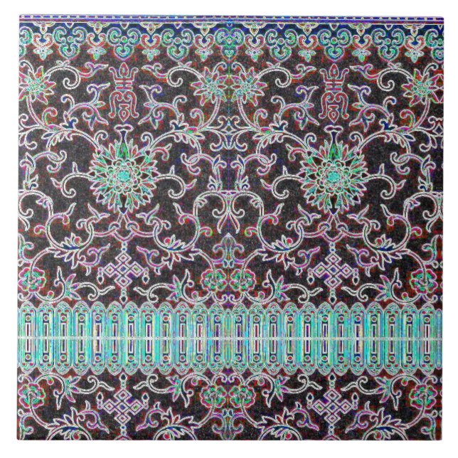 Padrão floral oriental antigo roxo azul-esverdeado (Frente)