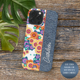 Padrão Floral Personalizado Em Jeans Azul Negra