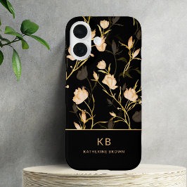 Padrão Floral Preto Dourado Moderno Elegante
