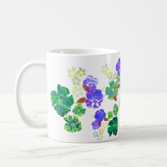 Padrão floral púrpura e caneca verde (Esquerda)