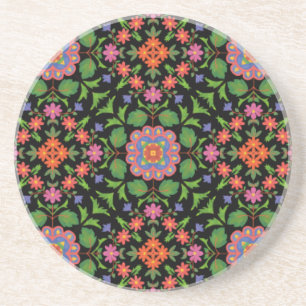Padrão Floral Rangoli na Porta copos Black Sandsto