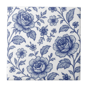 Padrão Floral Real de Rosas Azuis