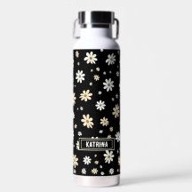 Padrão Floral Retro Daisy Boho Personalizado Preto