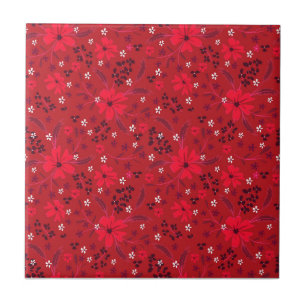 Padrão floral retro monocromático vermelho brilhan