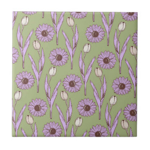 Padrão Floral Retro Verde Roxo Y2K Funky Hippie