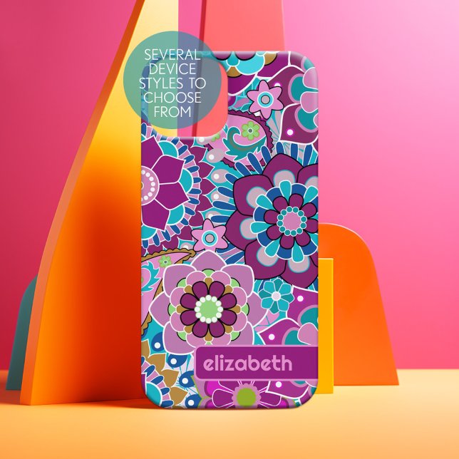 Padrão Floral Retroativo da Tendy - bloco de nome  (Personalized Phone Case)