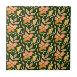 Padrão Floral Rico: Flores de Pêssego e Folhas Ver