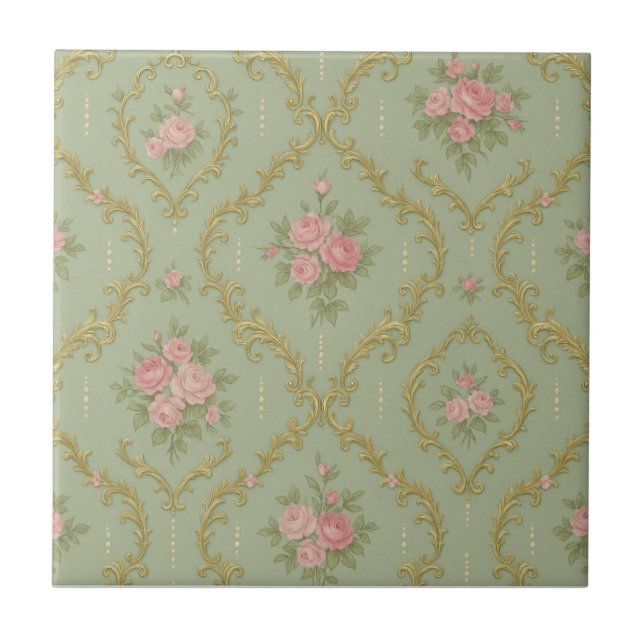 Padrão Floral Rococó Elegante em Pastéis Suaves (Frente)
