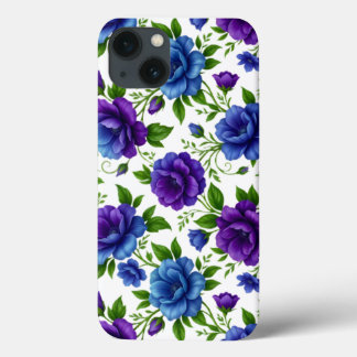 Padrão Floral Rosa Azul e Roxo Elegante