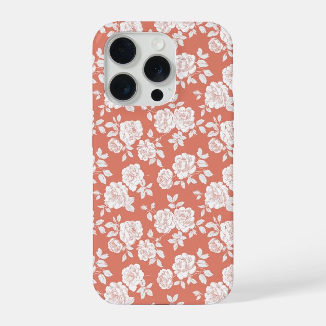 Padrão Floral Rosa Coral Moderno Branco (Verso)