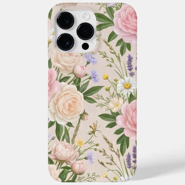 Padrão Floral Rosa de Bege Romântico (Verso)