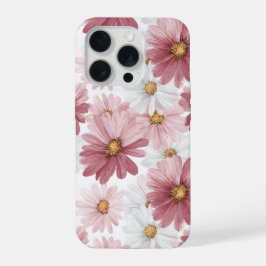 Padrão Floral Rosa Desenhado à Mão com Margaridas