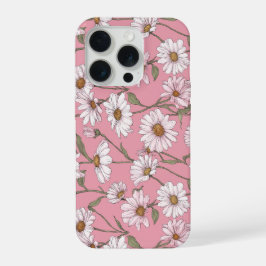 Padrão Floral Rosa Desenhado à Mão com Margaridas