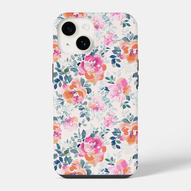 Padrão Floral Rosa e Turquesa (Verso)
