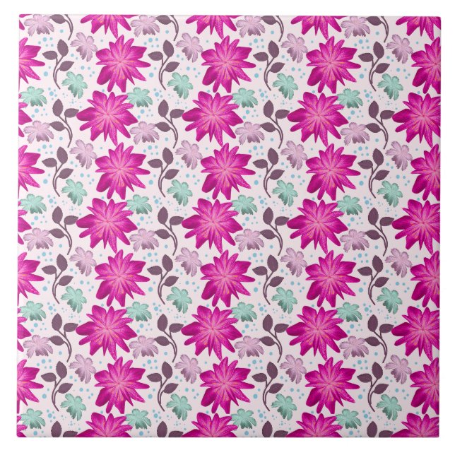 Padrão Floral Rosa Vibrante | Flores Modernas e Ou (Frente)