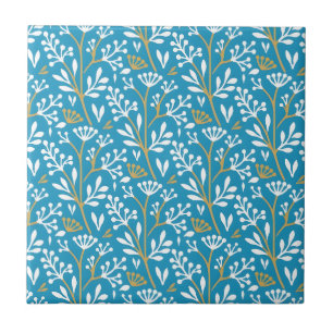 Padrão Floral Sem Costura: Branco e Dourado em Azu