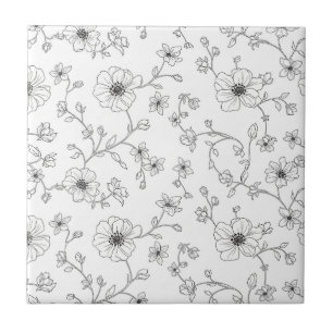 Padrão Floral Sem Costura de Arte de Linha Minimal
