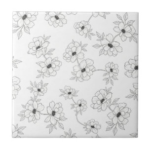Padrão Floral Sem Costura de Arte de Linha Minimal