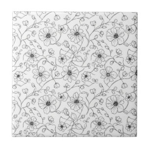 Padrão Floral Sem Costura de Arte de Linha Minimal