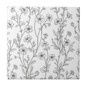Padrão Floral Sem Costura de Arte de Linha Minimal