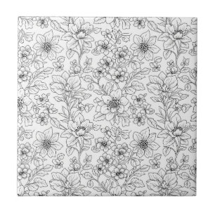 Padrão Floral Sem Costura de Arte de Linha Minimal