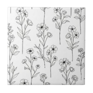 Padrão Floral Sem Costura de Arte de Linha Minimal