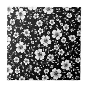 Padrão Floral Sem Costura Preto Branco Vintage (1)