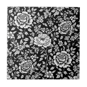 Padrão Floral Sem Costura Preto Branco Vintage (5)