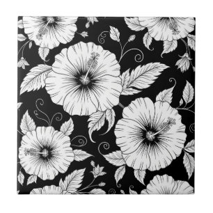 Padrão Floral Sem Costura Preto e Branco Vintage (