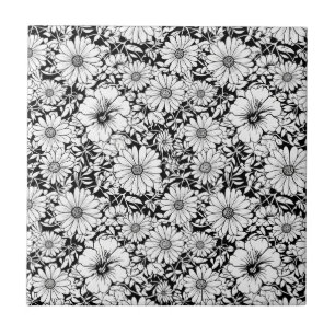 Padrão Floral Sem Costura Preto e Branco Vintage (