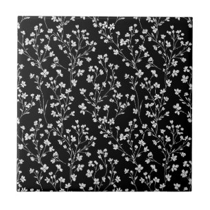 Padrão Floral Sem Costura Preto e Branco Vintage (