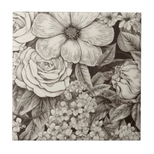 Padrão Floral Sepia Vintage