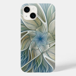 Padrão Floral Sonho Abstrato Azul Caqui Fractal