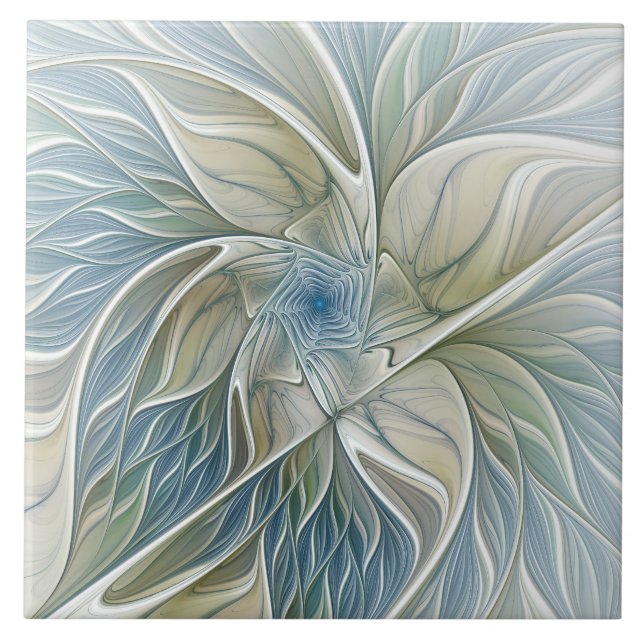 Padrão Floral Sonho Abstrato Azul Caqui Fractal (Frente)